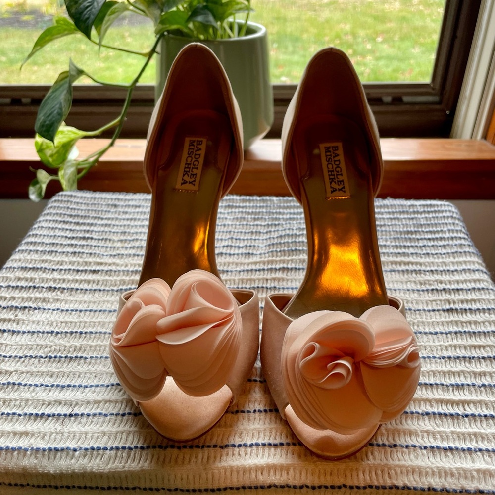 Badgley Mischka Pink Heels with Floral Design